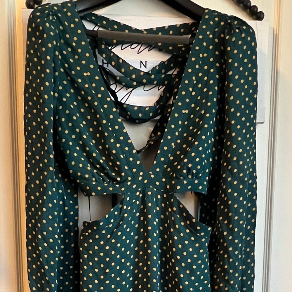 AFRM Lowell  Polka Dot Green Yellow Strappy Back Long Maxi Dress Medium 8 10 NWT